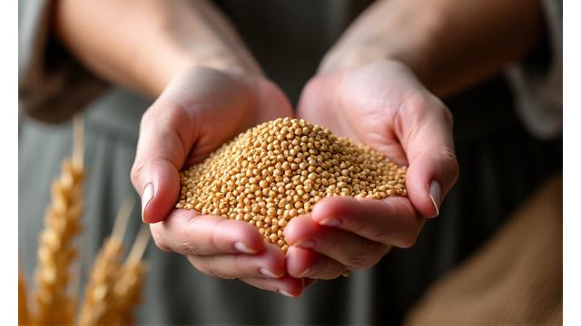 Mains sélectionnant du blé bio